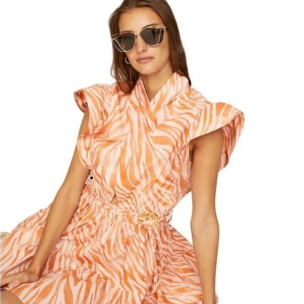 Derek Lam Collective Zebra Cutout Mini Dress in Orange Size 46 - Picture 4 of 12